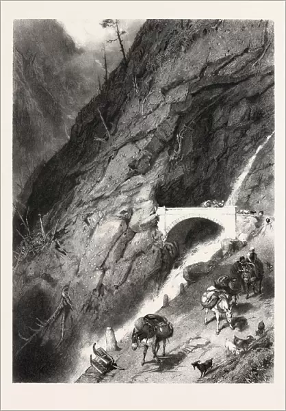 Bridge of Gondo, Switzerland, 19th century engraving