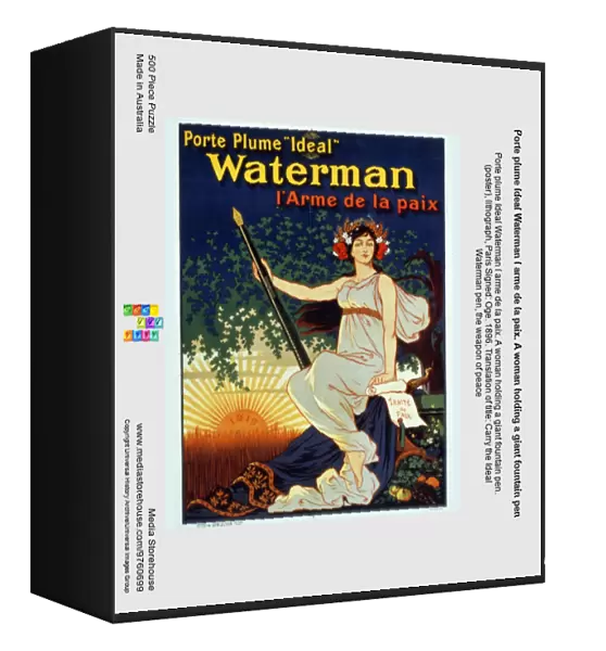 Porte plume Ideal Waterman l arme de la paix. A woman holding a giant fountain pen