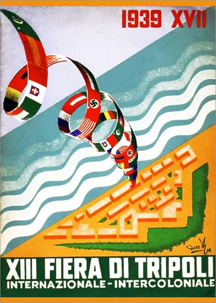 Italian fascist poster celebrating the XIII Tripoli Fair. Italy colonised Libya in
