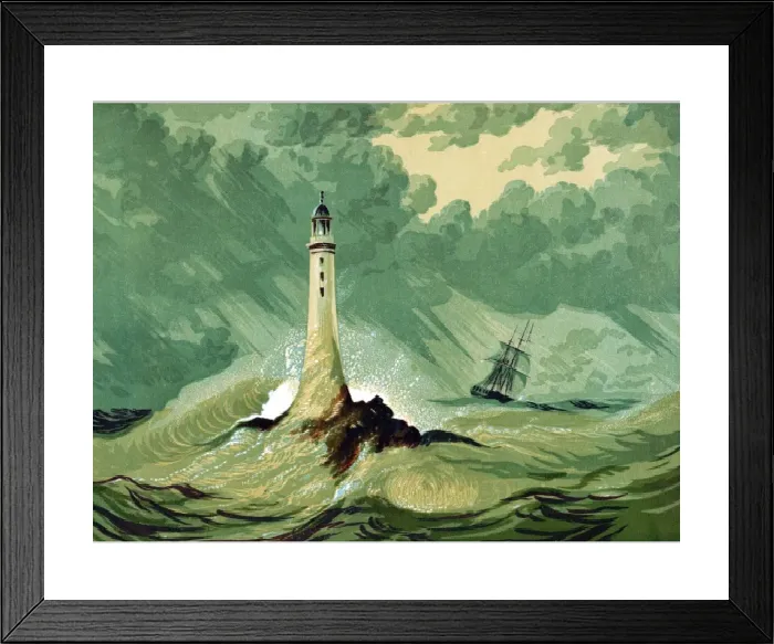 Framed Print : Third Eddystone Lighthouse Print, an oleograph c1850 Framed Print : Third Eddystone Lighthouse Print, an oleograph c1850