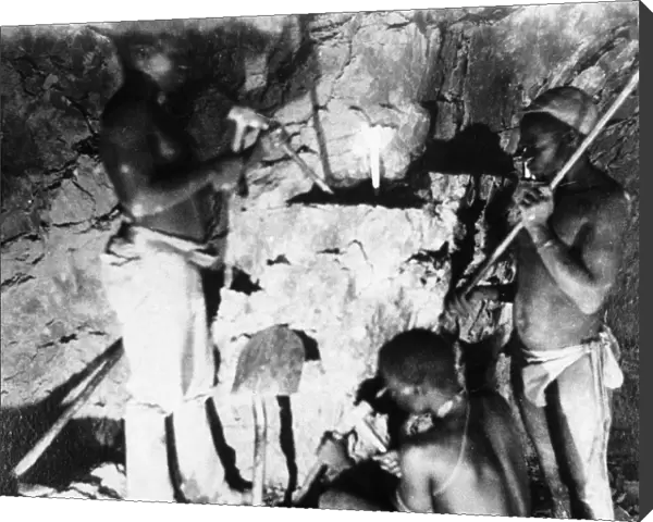 Basuto miners in De Beers diamond mines. From photograph c1885. In 1887 and 1888