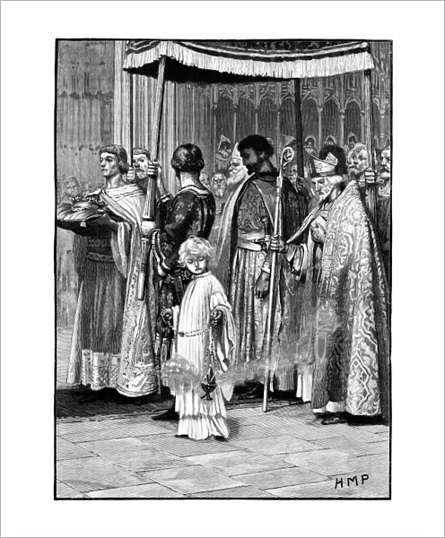 Coronation of Richard I in Westminster Abbey 1189. Richard processing down the aisle
