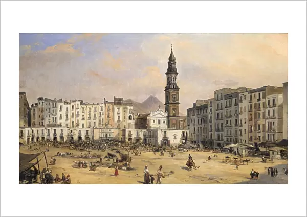 Piazza del Carmine, Naples by Jean-Auguste Bard (b1812, active 1831-1861) French painter