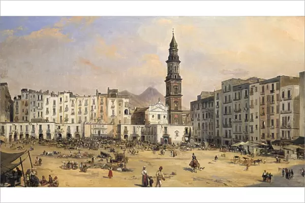 Piazza del Carmine, Naples by Jean-Auguste Bard (b1812, active 1831-1861) French painter