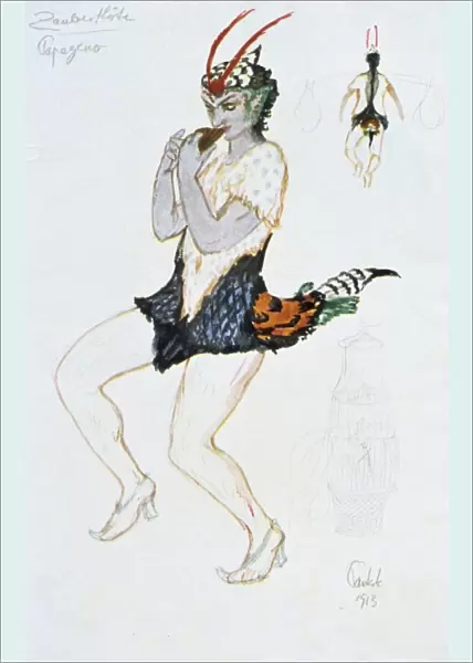 Costume design for Papegeno, 1913. Papegeno, the bird catcher, a character in The