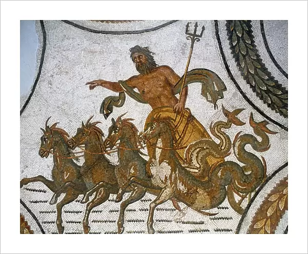 Triumph of Neptune. Neptune, Roman god of the sea (Greek: Poseidon) carrying his trident