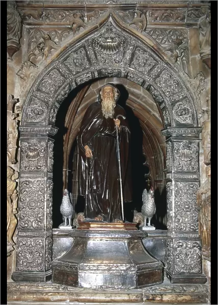 Spain, La Rioja, Route of Santiago de Compostela, Santo Domingo de la Calzada, cathedral Interior, tomb of Saint Dominic, statue