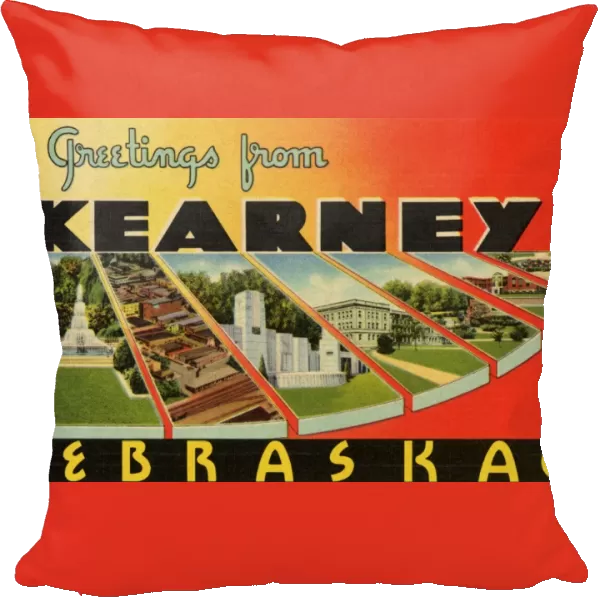 Greeting Card from Kearney, Nebraska. ca. 1940, Kearney, Nebraska, USA, GREETINGS FROM KEARNEY, NEBRASKA. Actual views, on the reverse side, tell the story of one of Nebraskas most attractive and progressive smaller cities. 1940 Census-9, 589: altitude 2146 feet: located on U. S. No. 30-the Lincoln Highway, the Union Pacific and Burlington railroads, and on a transcontinental air route. Three large state institutions: beautiful city parks: two state parks. Genuine hospitality greets the visitor
