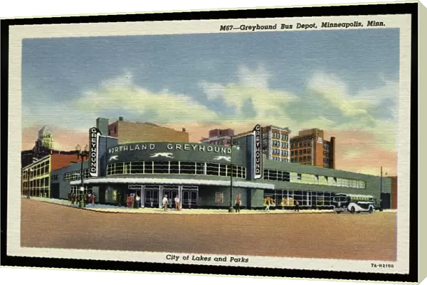 Greyhound Bus Depot. ca. 1937, Minneapolis, Minnesota, USA, M67-Greyhound Bus Depot, Minneapolis, Minn. City of Lakes and Parks. GREYHOUND BUS DEPOT. This new and modern Bus Depot is the terminal point daily for thousands of people traveling to and from all sections of the United States