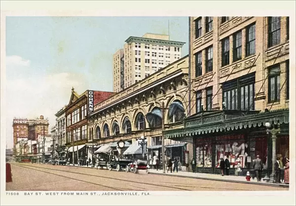 Bay St. West from Main St. Jacksonville, Fla. Postcard. ca. 1915-1925, Bay St. West from Main St. Jacksonville, Fla. Postcard