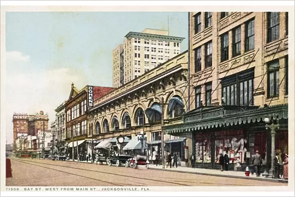 Bay St. West from Main St. Jacksonville, Fla. Postcard. ca. 1915-1925, Bay St. West from Main St. Jacksonville, Fla. Postcard
