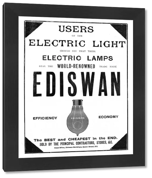 Advertisement for Ediswan incandescent light bulbs, 1898. The Ediswan brand was the