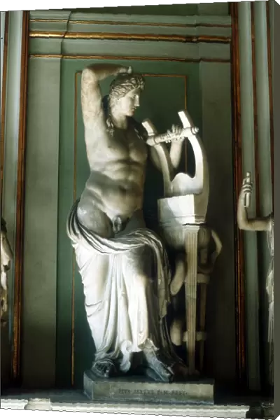 Apollo with lyre: In Greek pantheon, god of music, poetry, archery, prophecy and healing