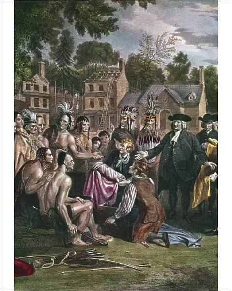 William Penn (1644-1718) English Quaker colonist, treating with native North Americans