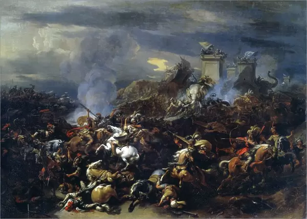 Battle between Alexander and Porus. Meeting of the forces of Alexander the Great