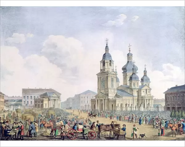 Hay Market (Sennaya Ploschad) St Petersburg 1822-1826. Coloured lithograph after