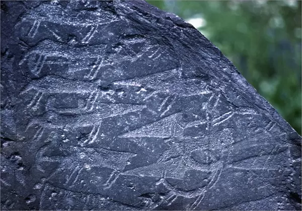 Italy, Lombardy Region, Valcamonica, Close-up of rock drawings in Naquane National Park