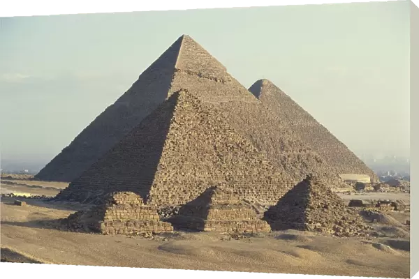 Egypt, Giza Governorate, Giza, Khufu, Khafre and Menkaure pyramids