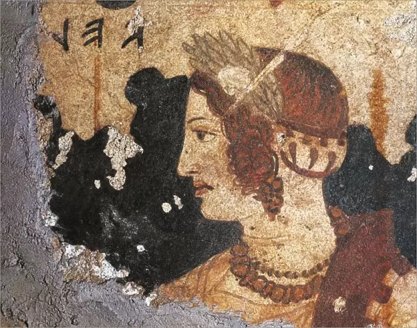 Italy, Latium Region, Viterbo Province, Tarquinia Etruscan Necropolises, fresco detail