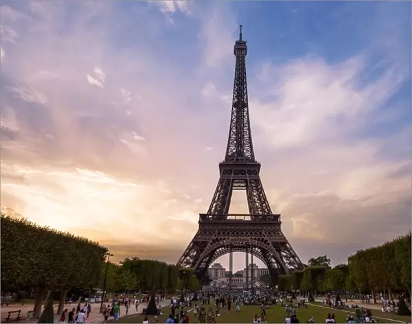 Sunset View of the Eiffel Tower From the Champ de Mars, Paris, France