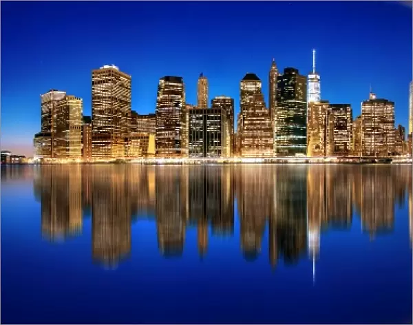Manhattan skyline panorama at dusk