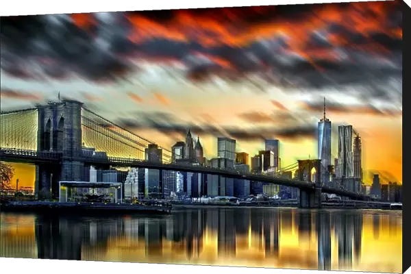 Dramatic sunset sky over the Manhattan skyline