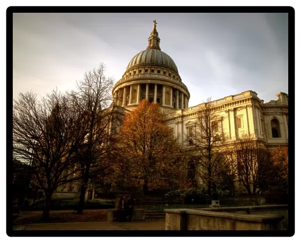 Saint Pauls cathedral in fall colours at sunset
