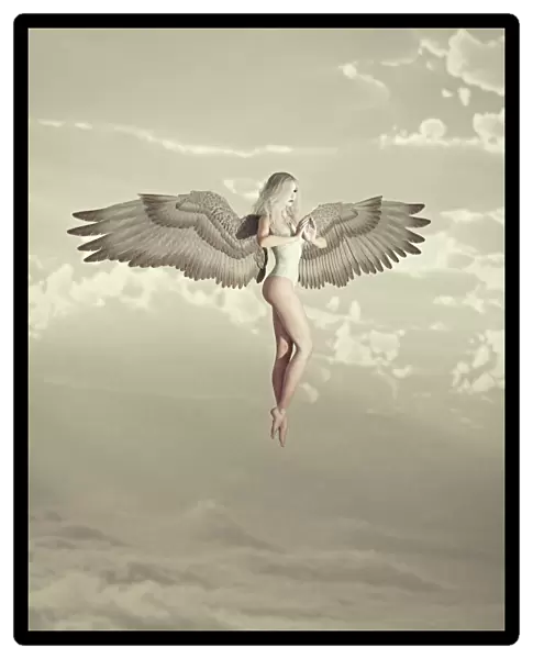 angel, angelic, ar, augmented reality, blonde hair, cloud, color image, concept, copy space