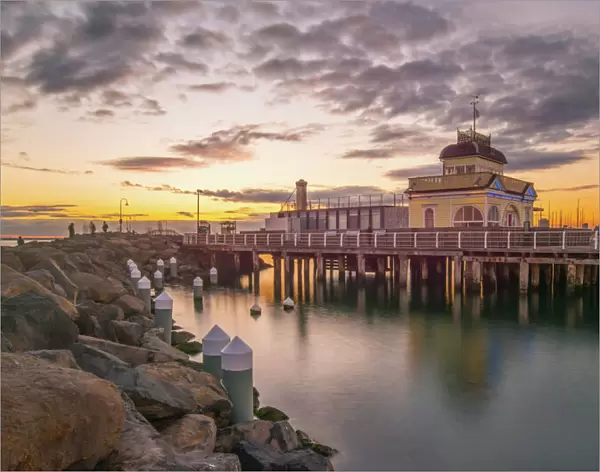 St. Kilda pavilion at St. Kilda pier at sunset in Melbourne, Australia