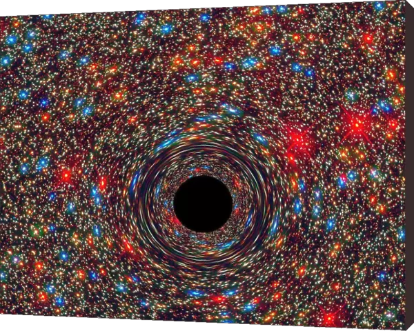Supermassive black hole at the core of a galaxy computer-simulated image