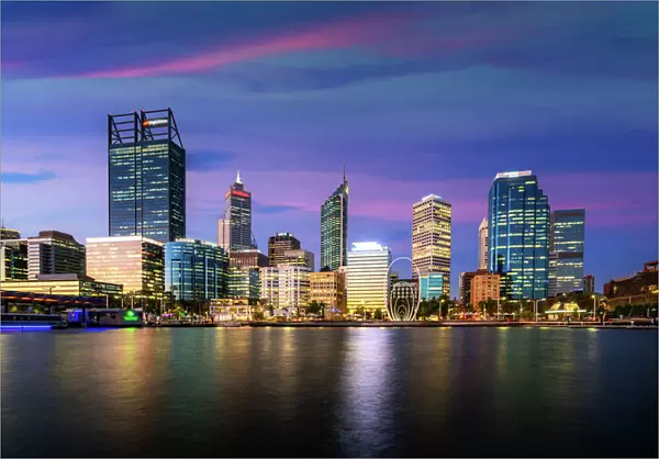 Beautiful View of Perth City Centre From Swan River with Elizabeth Quay and Skyscraper