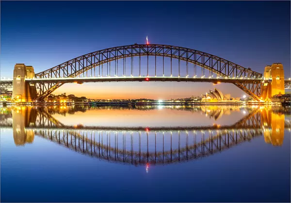 Panorama of Cityscape image of Sydney, Australia with Harbor Bridge and Sydney skyline during sunrise