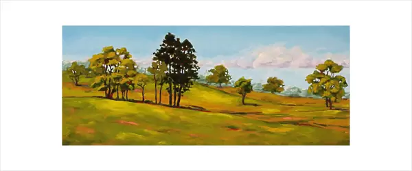 Lush Green Hills and Trees Landscape Painting