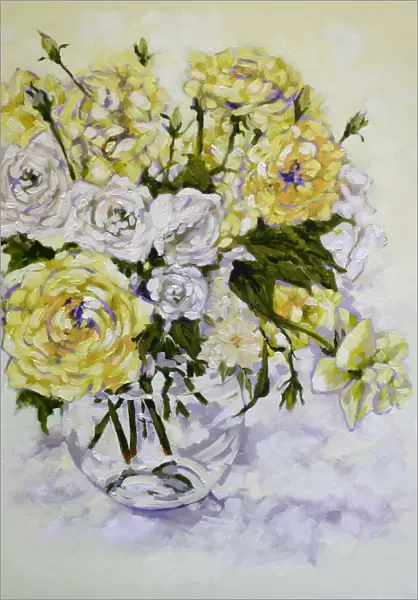 Yellow and White Roses Oil Painting