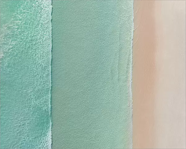 Drone image looking down on an idyllic beach scene in Lucky Bay, Esperance, Western Australia, Australia