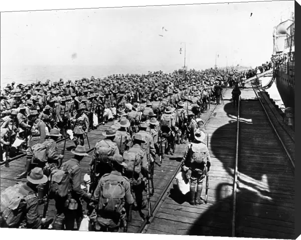 To War. December 1914: Australians soldiers embarking at Melbourne to fight in WW I