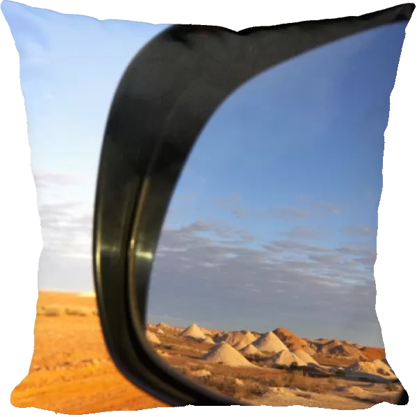 Reflection in car mirror in opal mining area of Coober Pedy in the South Australian Outback