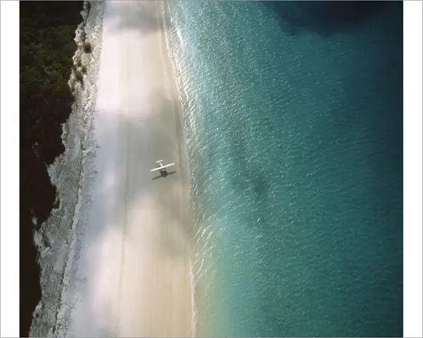 Plane on beach, aerial view
