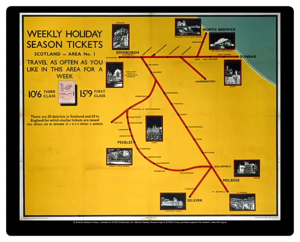 Weekly Holiday Season Tickets - Scotland, LNER poster, 1923-1947