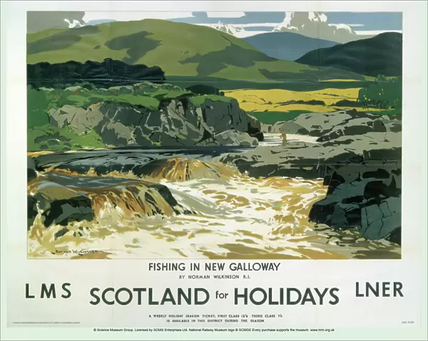 Fishing in New Galloway, LMS  /  LNER poster, 1923-1947