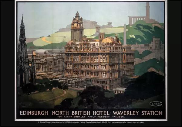 Edinburgh, New British Hotel, Waverley Station, LNER poster, 1935