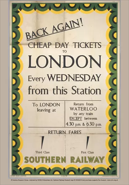 Back Again! Cheap Day Tickets to London, SR poster, 1939