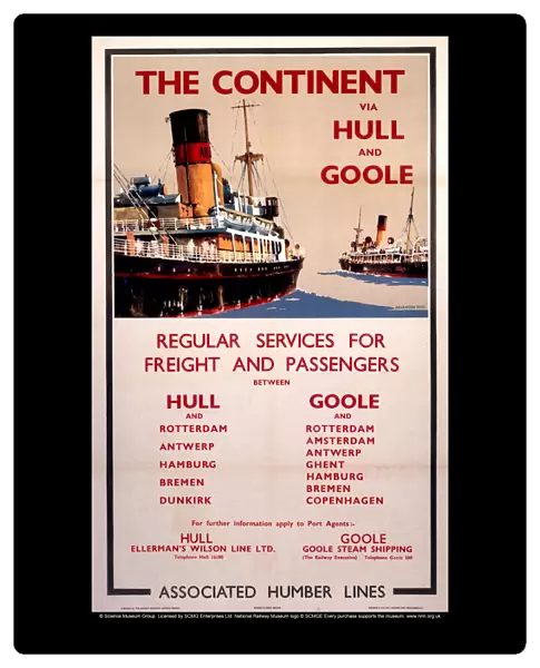 The Continent via Hull and Goole, BR poster, c 1970s