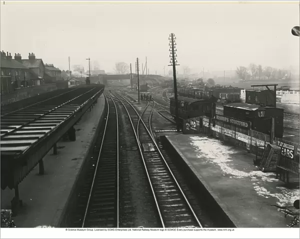 Bishops Stortford station, looking South. Up island platforms on left. Up end of down platform