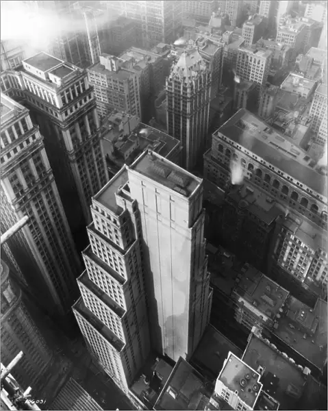 circa 1930: High-angle view of the Chase National Bank
