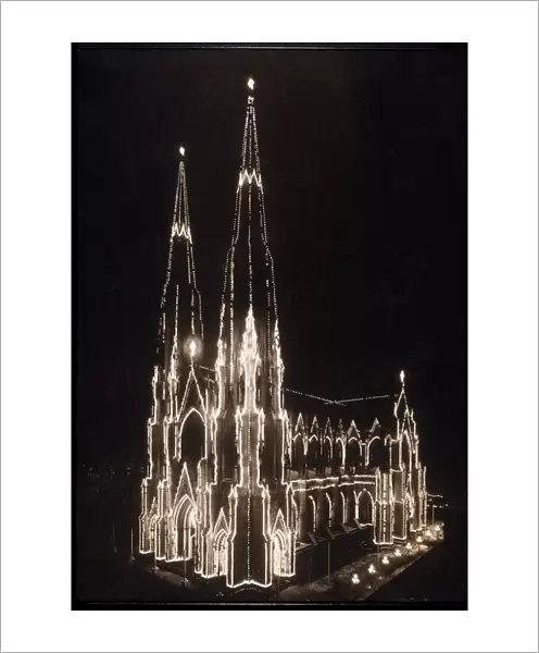 St Patricks Cathedral in New York City, adorned with lights for the Christmas Celebrations
