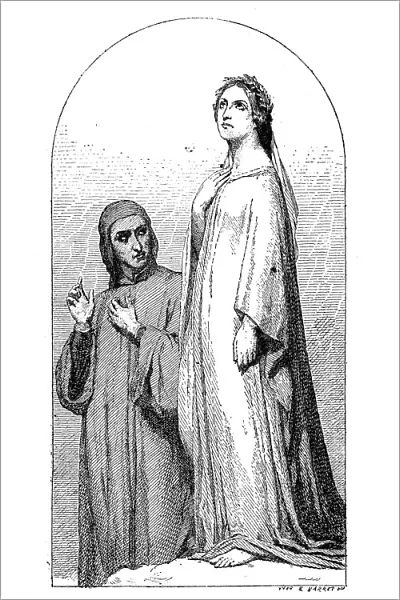 Antique illustration of Dante and Beatrice