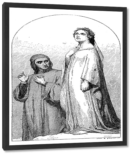 Antique illustration of Dante and Beatrice