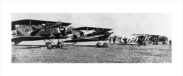Albatross. 1st April 1918: Two German Albatross bi-planes with others in background 
