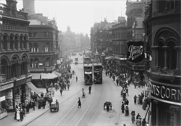 Boar Lane. Trams on Boar Lane, Leeds, Yorkshire, July 1921